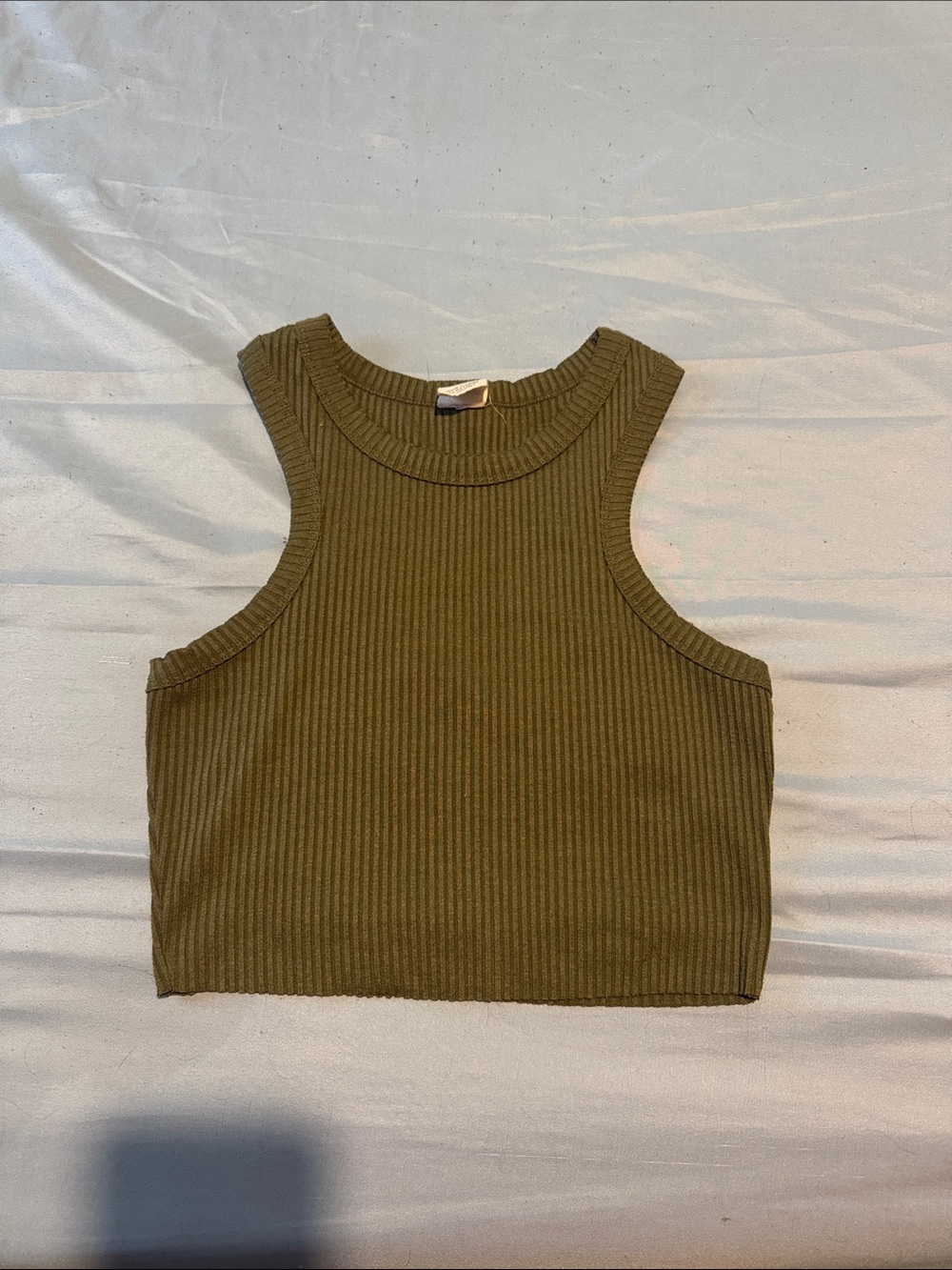 Ribbed Olive Crop Tank Top